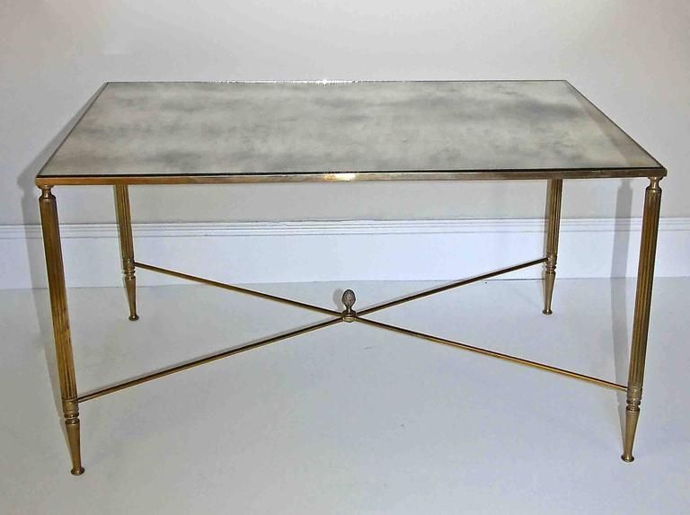 French Brass X Base Antiqued Mirror Top Cocktail Table For Throughout Preferred Antique Mirror Cocktail Tables (View 6 of 20)