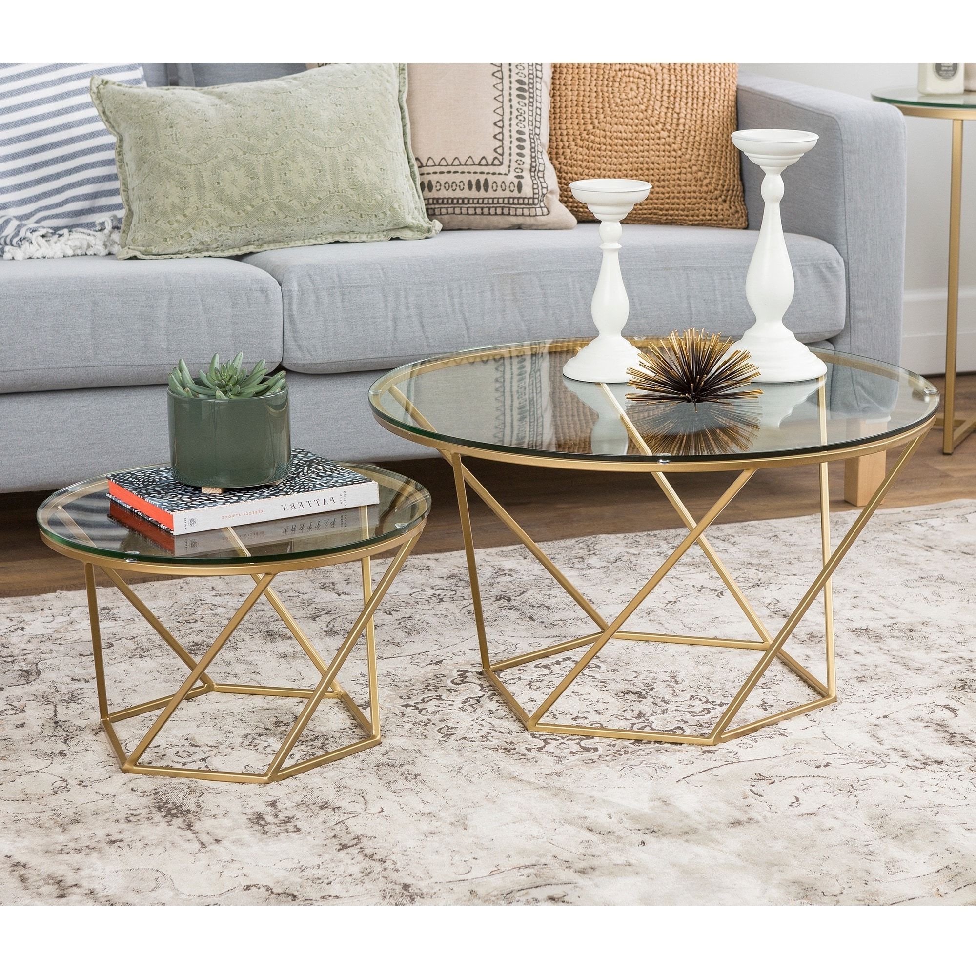 Geometric White Coffee Tables In Most Recently Released Shop Geometric Glass Nesting Coffee Tables – Free Shipping (View 14 of 20)