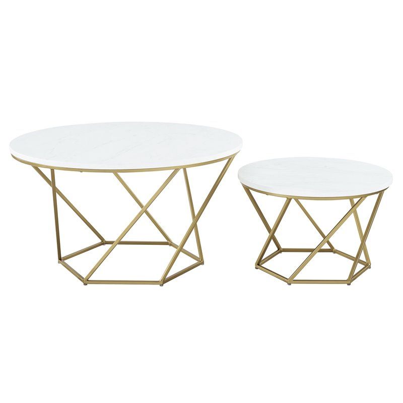 Geometric White Coffee Tables Inside Popular Modern Geometric Nesting Coffee Tables In Gold With White (View 8 of 20)