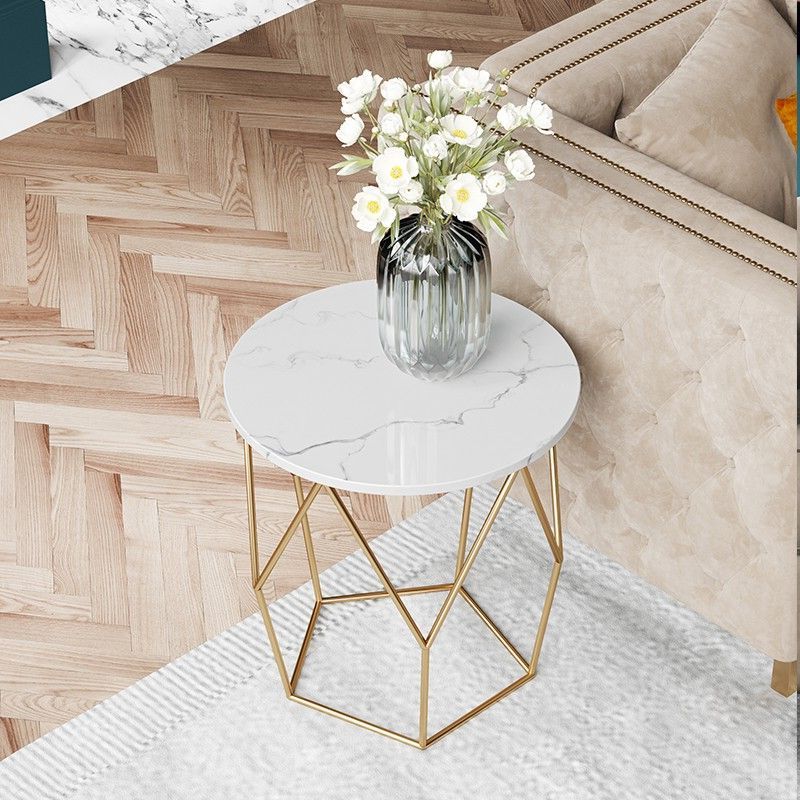 Geometric White Coffee Tables Pertaining To Best And Newest Hollow Out Metal Geometric Structure Marble Top Small (View 11 of 20)