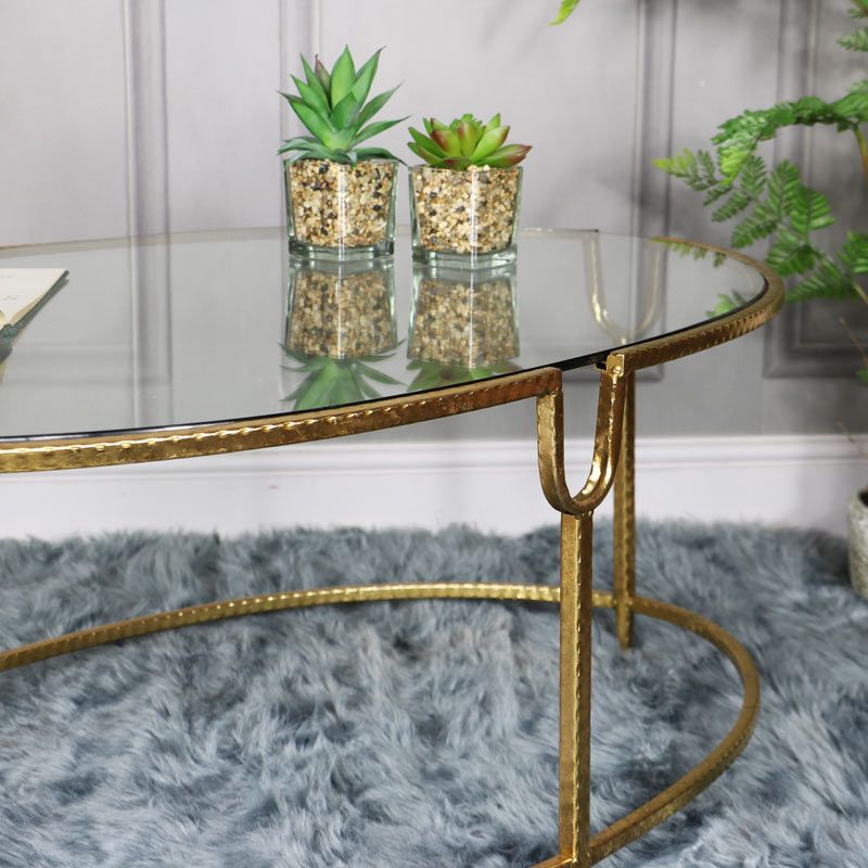 Glass And Gold Coffee Tables With Most Popular Large Gold Oval Glass Topped Coffee Table – Windsor Browne (View 8 of 20)