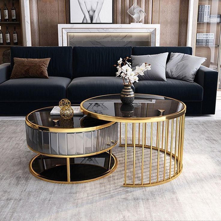 Glass And Gold Coffee Tables With Regard To Well Liked Modern Round Gold & Black Coffee Table With Shelf Tempered (View 17 of 20)