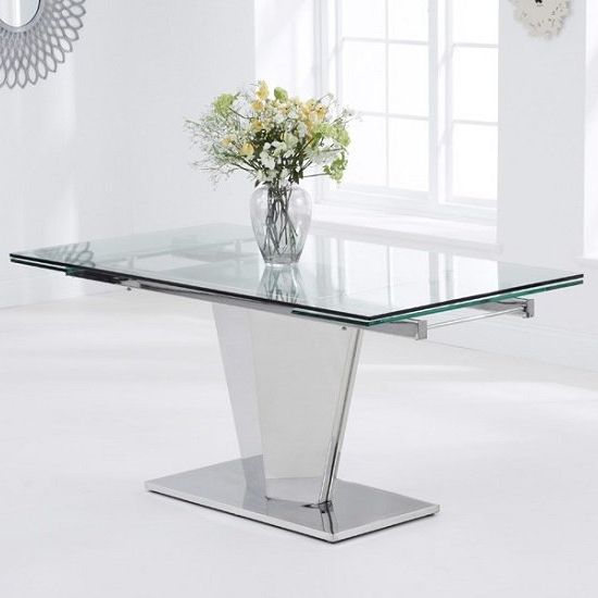 Glass And Stainless Steel Cocktail Tables Pertaining To Best And Newest Deluca Glass Dining Table In Clear With Stainless Steel (View 12 of 20)
