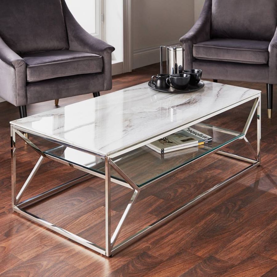 Glass Coffee Tables Within Best And Newest Marble Glass/silver Coffee Table – Brandalley (View 3 of 20)