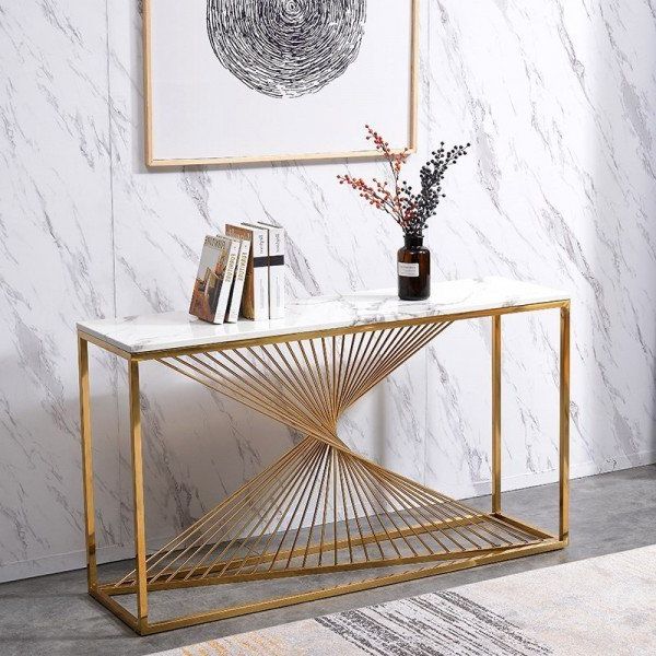 Gold And Mirror Modern Cube End Tables Pertaining To Well Known Luxury Modern 55" Rectangular Faux Marble Accent Entryway (View 3 of 20)