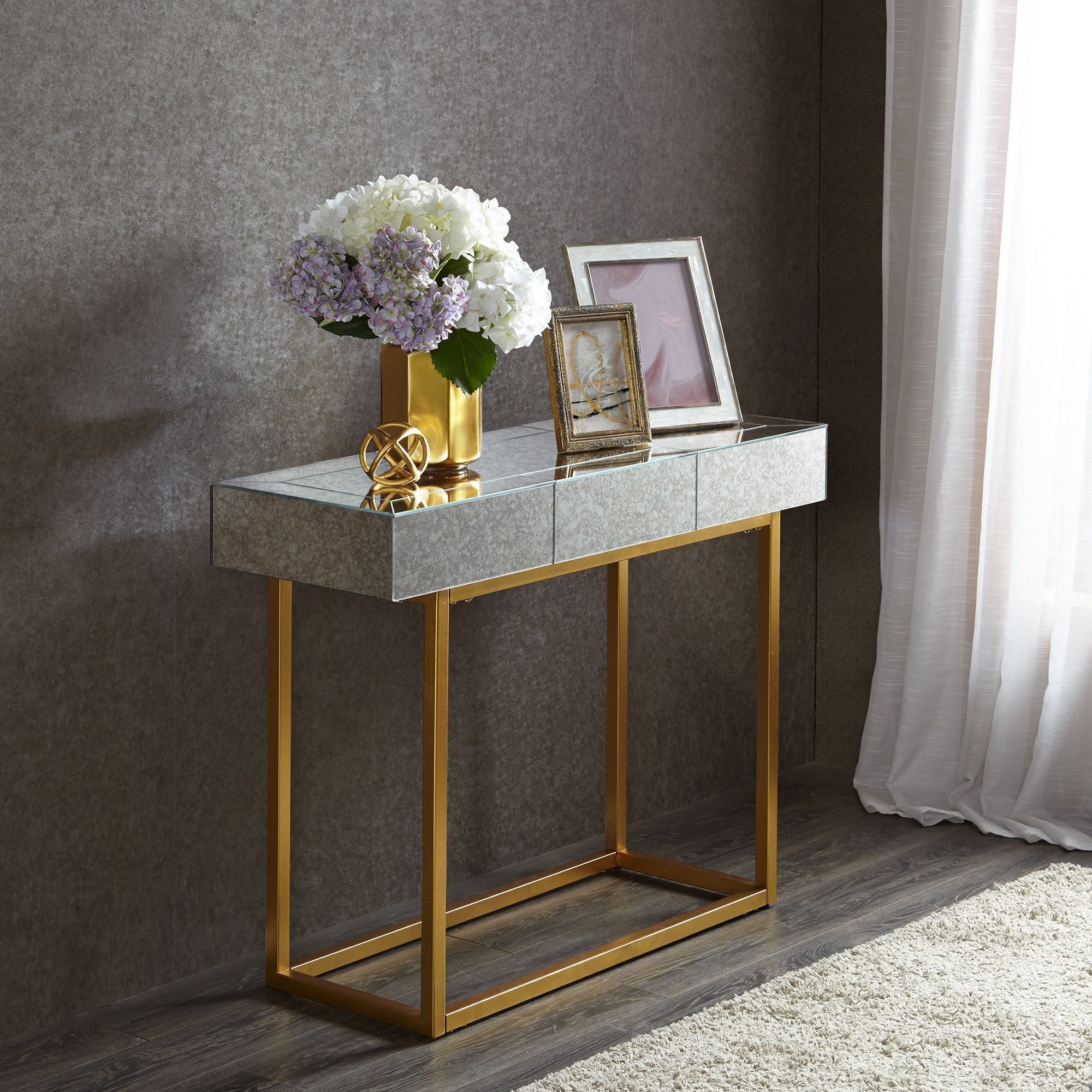 Gold And Mirror Modern Cube End Tables Regarding Fashionable Madison Park Glam Willa Mirror/ Gold Console Table (View 8 of 20)