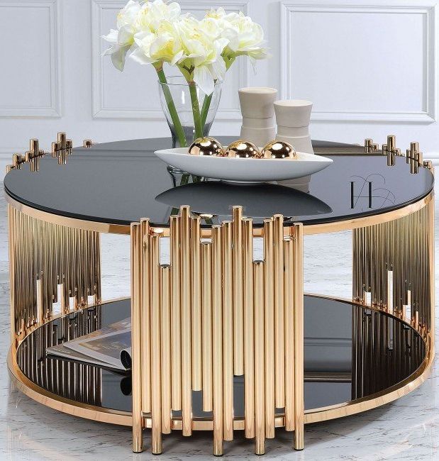 Gold Coffee Tables For Favorite Tanquin Gold And Black Glass Coffee Table – 1stopbedrooms (View 3 of 20)