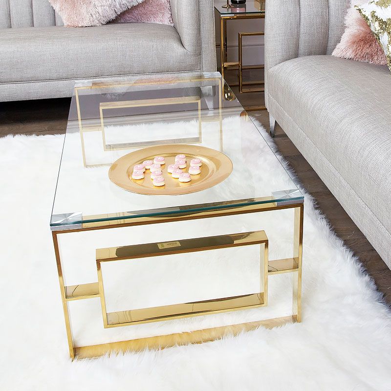 Gold Coffee Tables In Well Known Plaza Gold Contemporary Clear Glass Lounge Coffee Table (View 10 of 20)