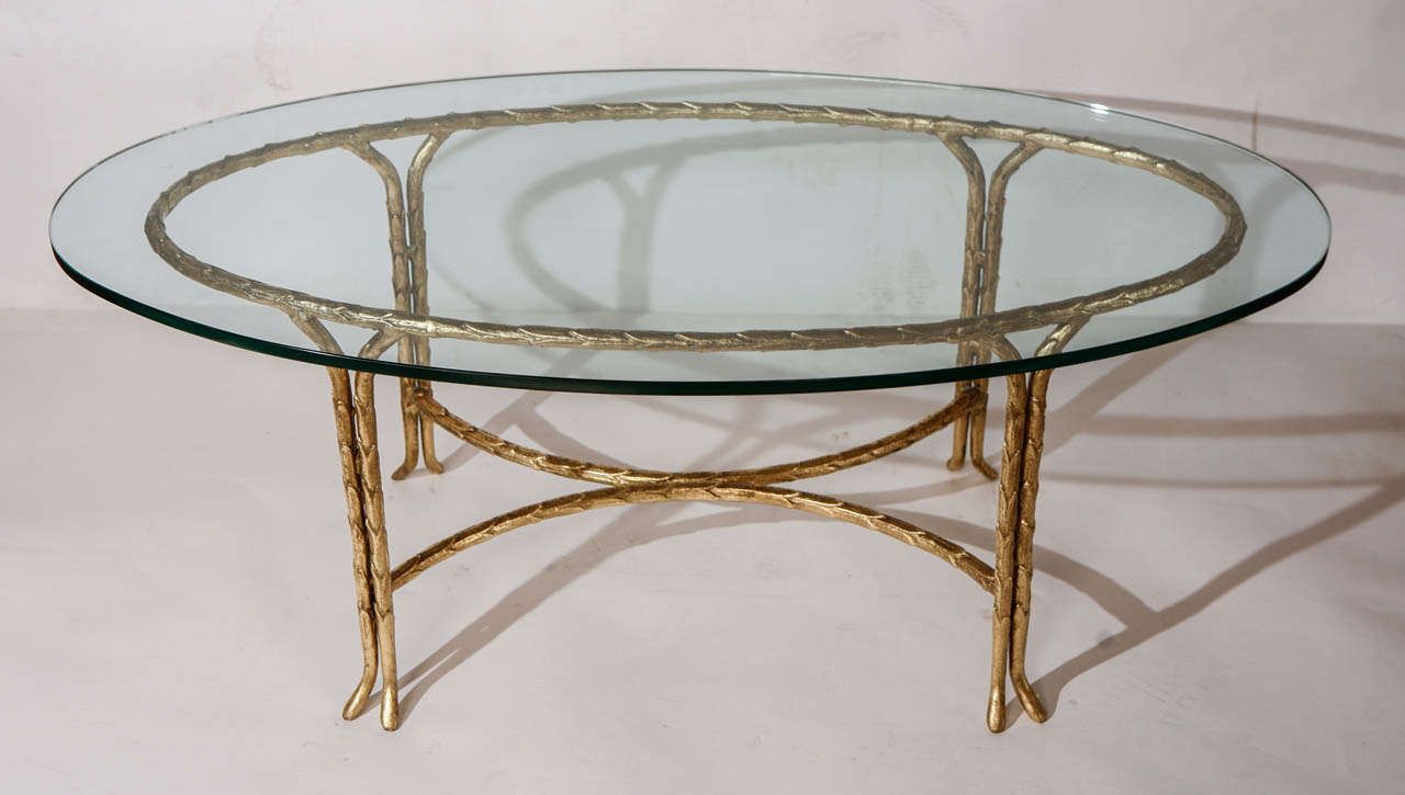 Gold Leafed Maison Bagues Oval Coffee Table At 1stdibs In Latest Glass And Gold Oval Coffee Tables (View 1 of 20)