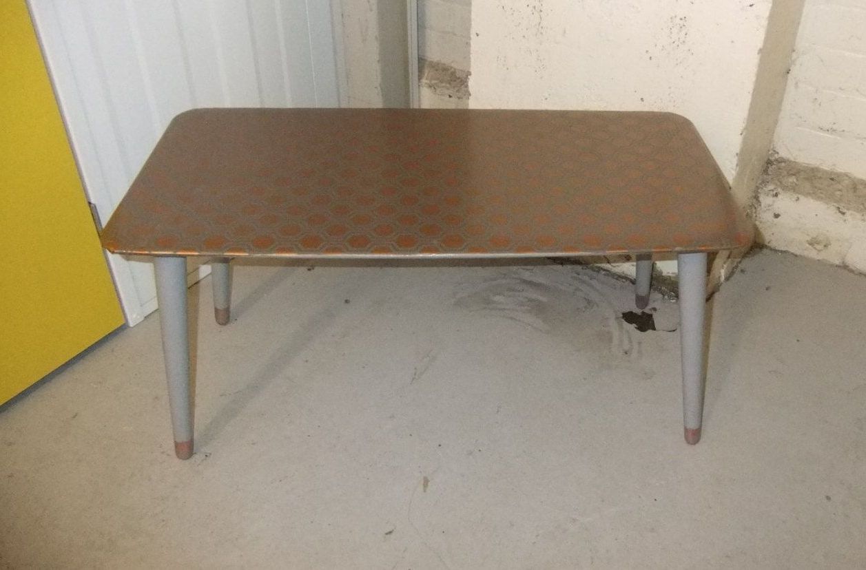 Gray And Gold Coffee Tables Within Most Up To Date Upcycled Mid Century Coffee Table With Grey & Gold (View 4 of 20)