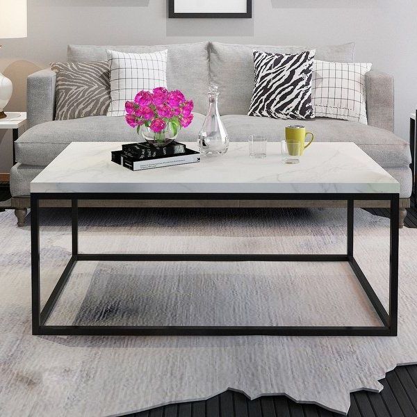 Gymax Modern Rectangular Cocktail Coffee Table Metal Frame Within Well Known Black Metal And Marble Coffee Tables (View 8 of 20)