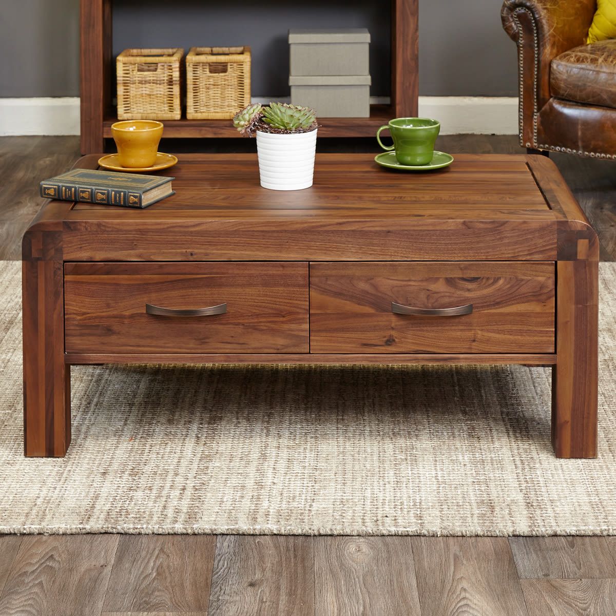 Hand Finished Walnut Coffee Tables Pertaining To Well Known Shiro Walnut Four Drawer Coffee Table Was £ (View 1 of 20)