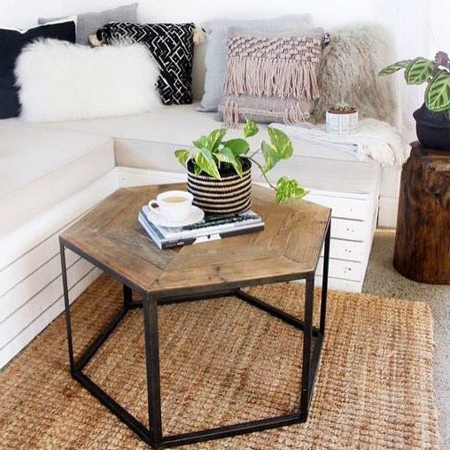 Hex Shape Coffee Table In Wood And Iron (View 15 of 20)