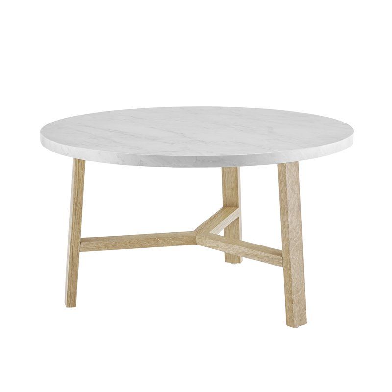 Honey Oak And Marble Coffee Tables Regarding Most Up To Date 30 Inch Round Coffee Table In White Faux Marble And Light (View 5 of 20)