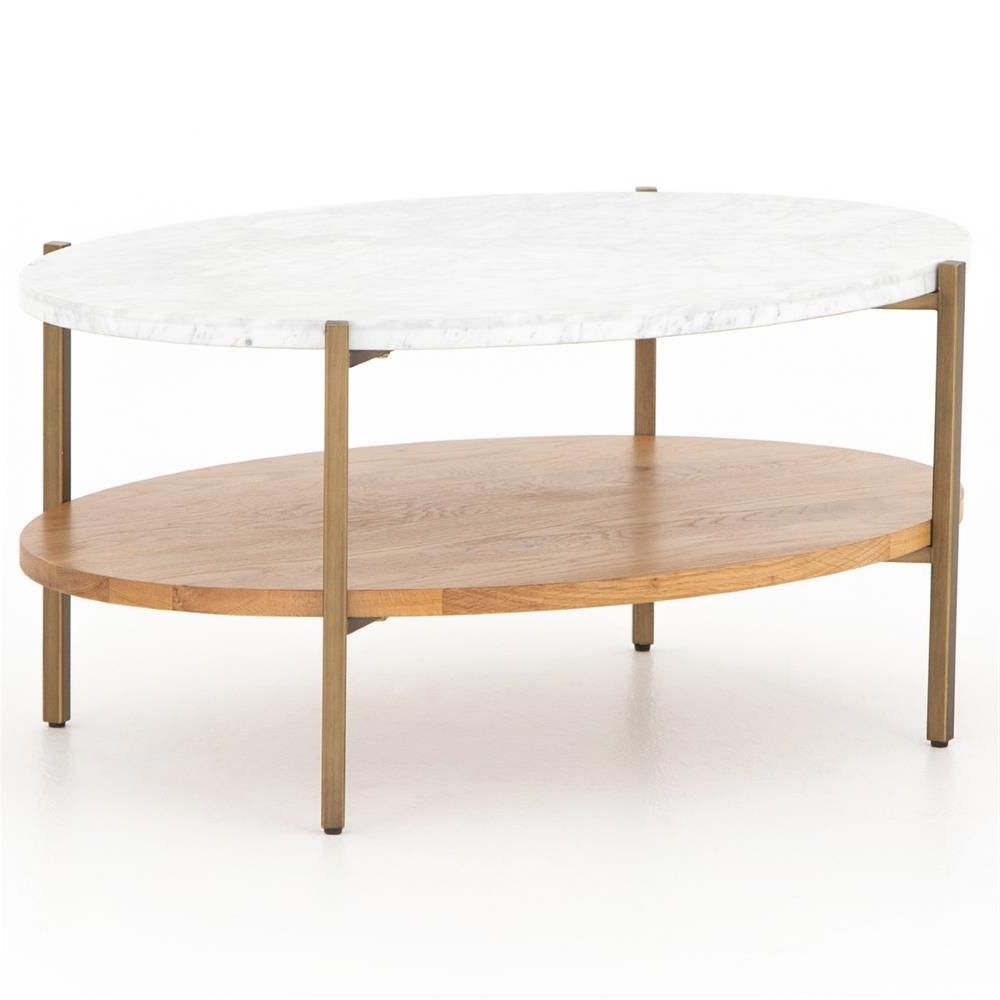 Honey Oak And Marble Coffee Tables With Regard To Well Known Charlotte Modern Classic White Marble Top Brown Oak Wood (View 6 of 20)
