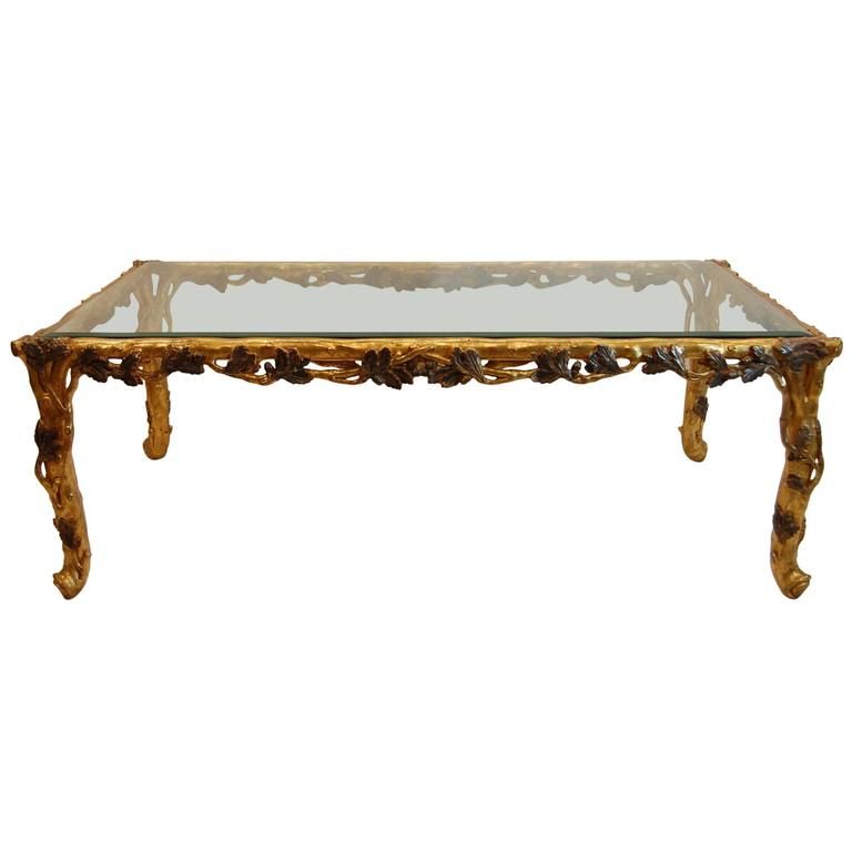 Italian Gold Leaf Carved Wood Coffee Table With Beveled With Regard To Well Liked Antique Gold And Glass Coffee Tables (View 13 of 20)
