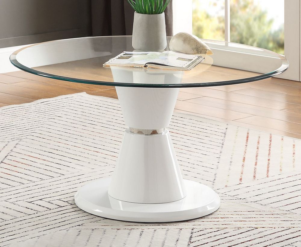 Kavi Clear Glass/white High Gloss Wood Coffee Tableacme In 2019 White Gloss And Maple Cream Coffee Tables (View 16 of 20)