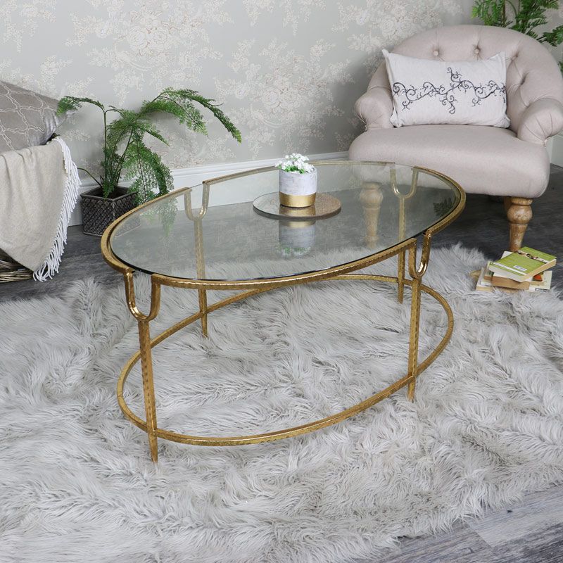Large Gold Oval Glass Topped Coffee Table In Current Glass And Pewter Oval Coffee Tables (View 10 of 20)