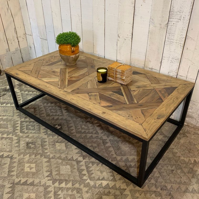 Large Reclaimed Wood Parquet Coffee Table – Home Barn Vintage Intended For Favorite Barnwood Coffee Tables (View 6 of 20)