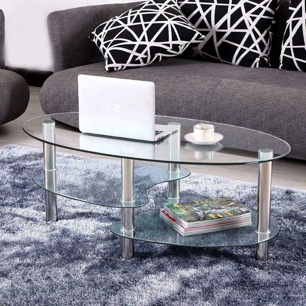Latest Glass And Pewter Oval Coffee Tables For Tempered Glass Oval Side Coffee Table Shelf Chrome Living (View 2 of 20)