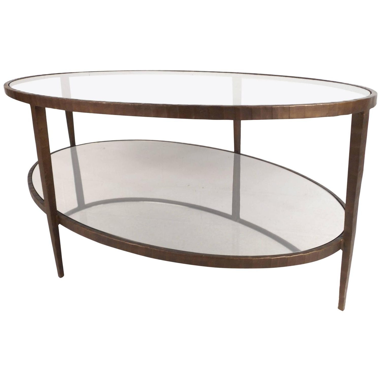 Latest Mid Century Modern Oval Two Tier Textured Metal Coffee Regarding Metallic Gold Modern Cocktail Tables (View 18 of 20)