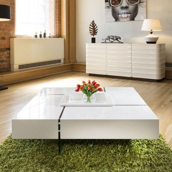 Latest White Gloss And Maple Cream Coffee Tables For Quatropi Modern Large White Gloss Coffee Table 1194mm (View 5 of 20)