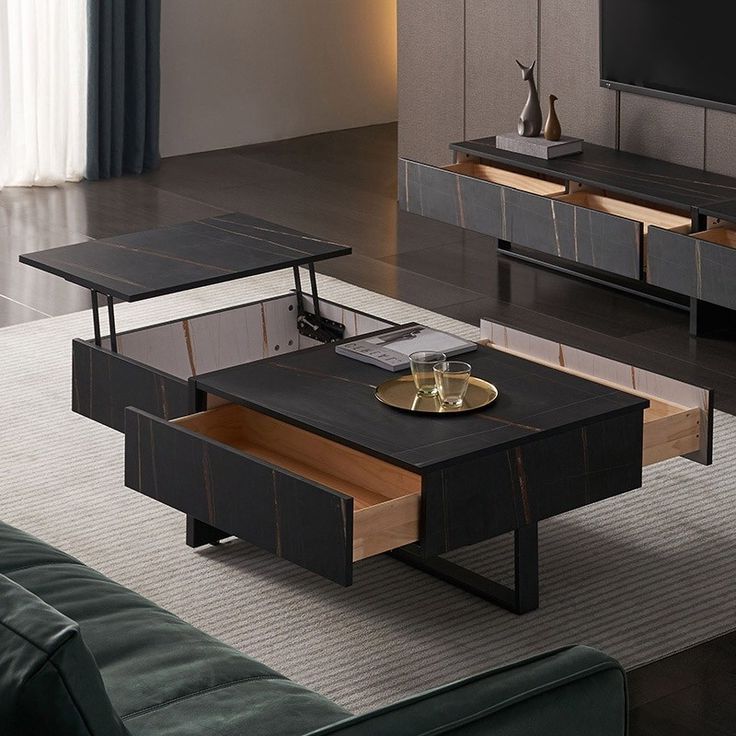 Lift Top Coffee Table With Storage Modern Square Coffee Within Popular Black Wood Storage Coffee Tables (View 9 of 20)