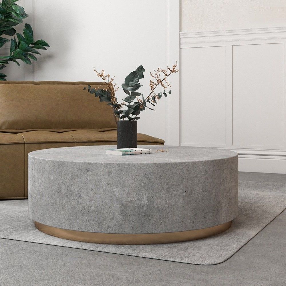 Light Natural Drum Coffee Tables For Latest Industrial Coffee Table Round Cement Coffee Table In Light (View 17 of 20)
