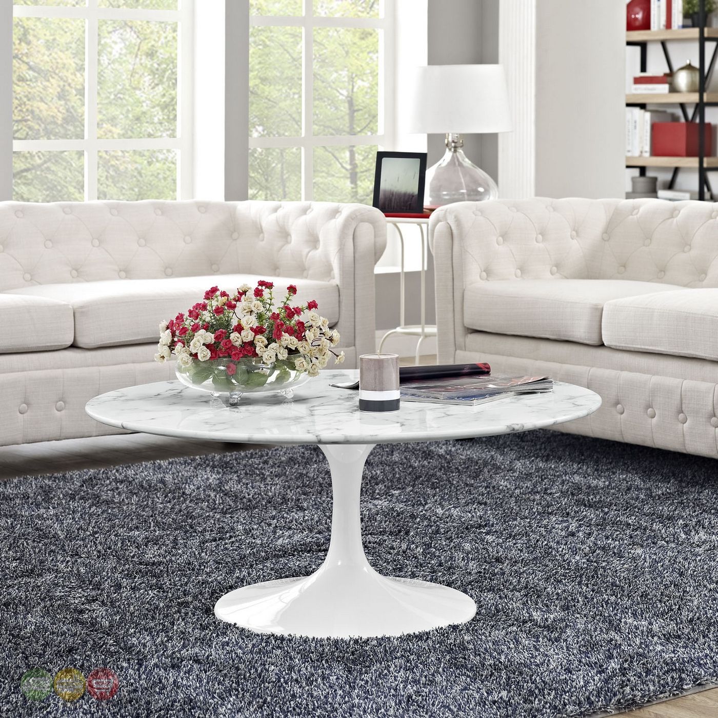Lippa Modern 40" Faux Marble Coffee Table With Lacquered With Regard To Most Up To Date Marble And White Coffee Tables (View 1 of 20)