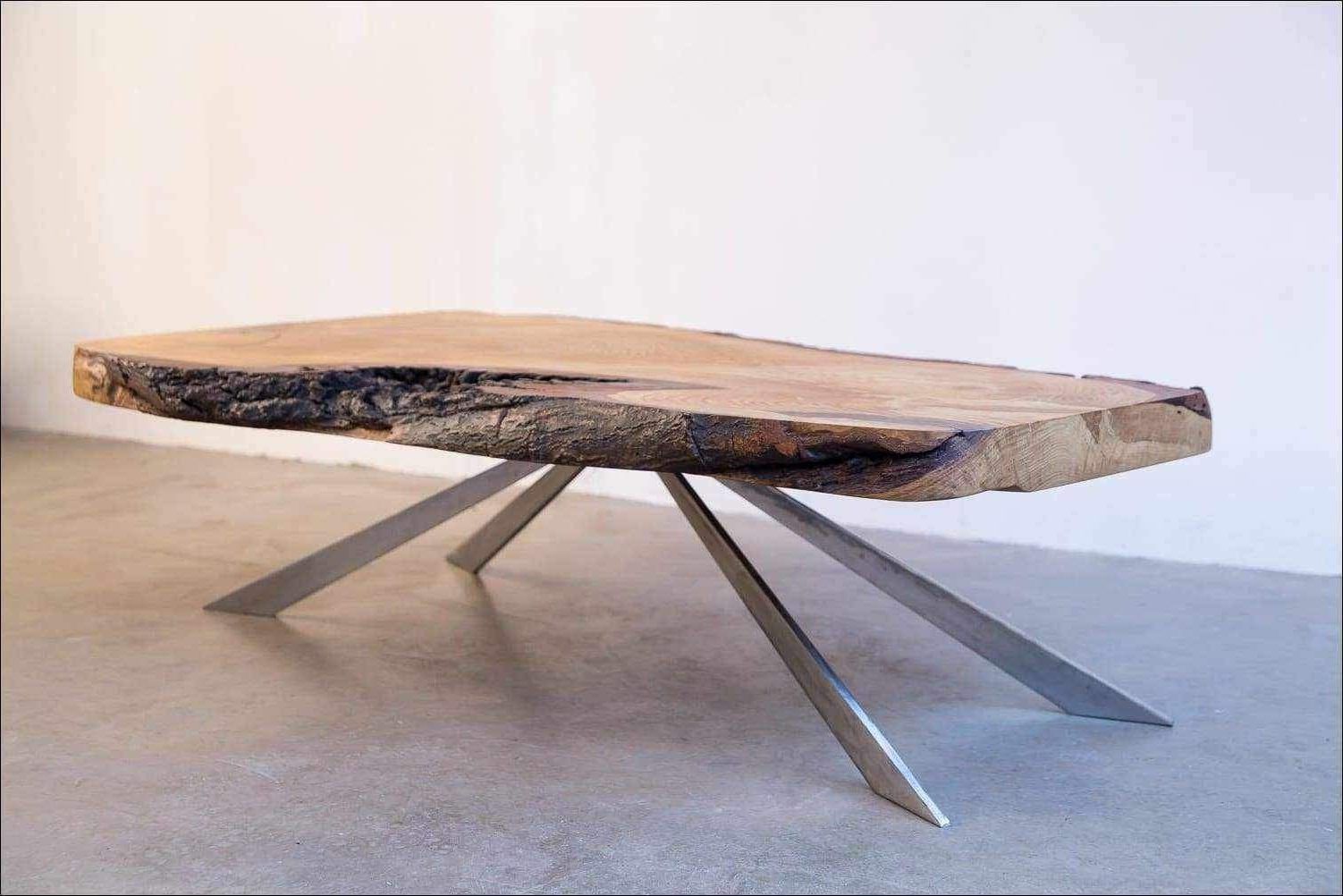 Live Edge Coffee Table Made Of Rare German Oak On Steel For Favorite Metal And Oak Coffee Tables (View 14 of 20)