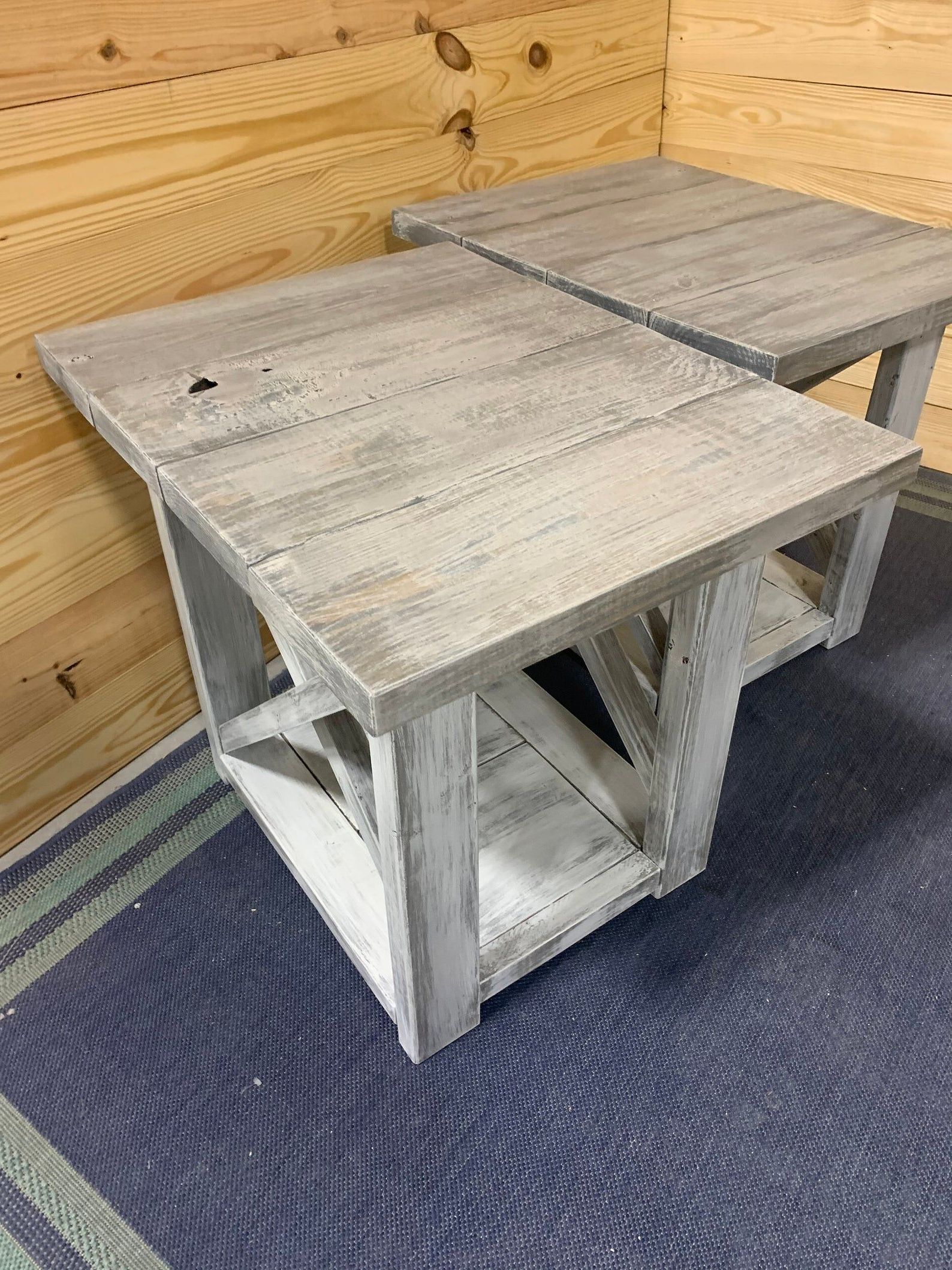 Long Rustic Farmhouse End Tables Gray White Wash Top With Inside Newest Oceanside White Washed Coffee Tables (View 10 of 20)