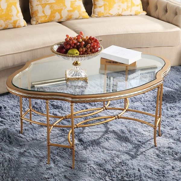 Luxury Mid Century Unique 47" Antique Gold Coffee Table Pertaining To Famous Antique Gold And Glass Coffee Tables (View 3 of 20)