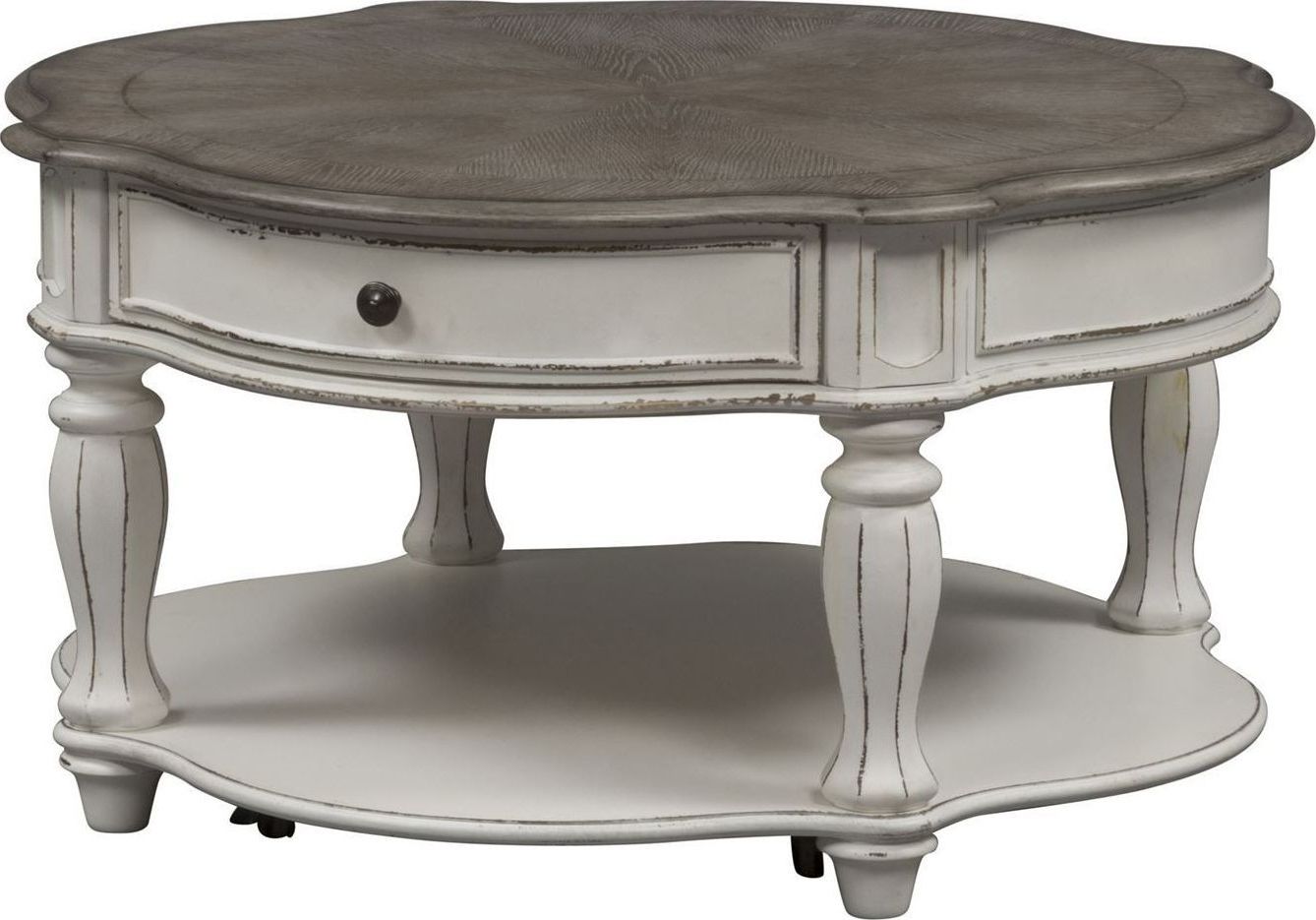 Magnolia Manor Antique White Round Cocktail Table From Inside Trendy Round Cocktail Tables (View 12 of 20)