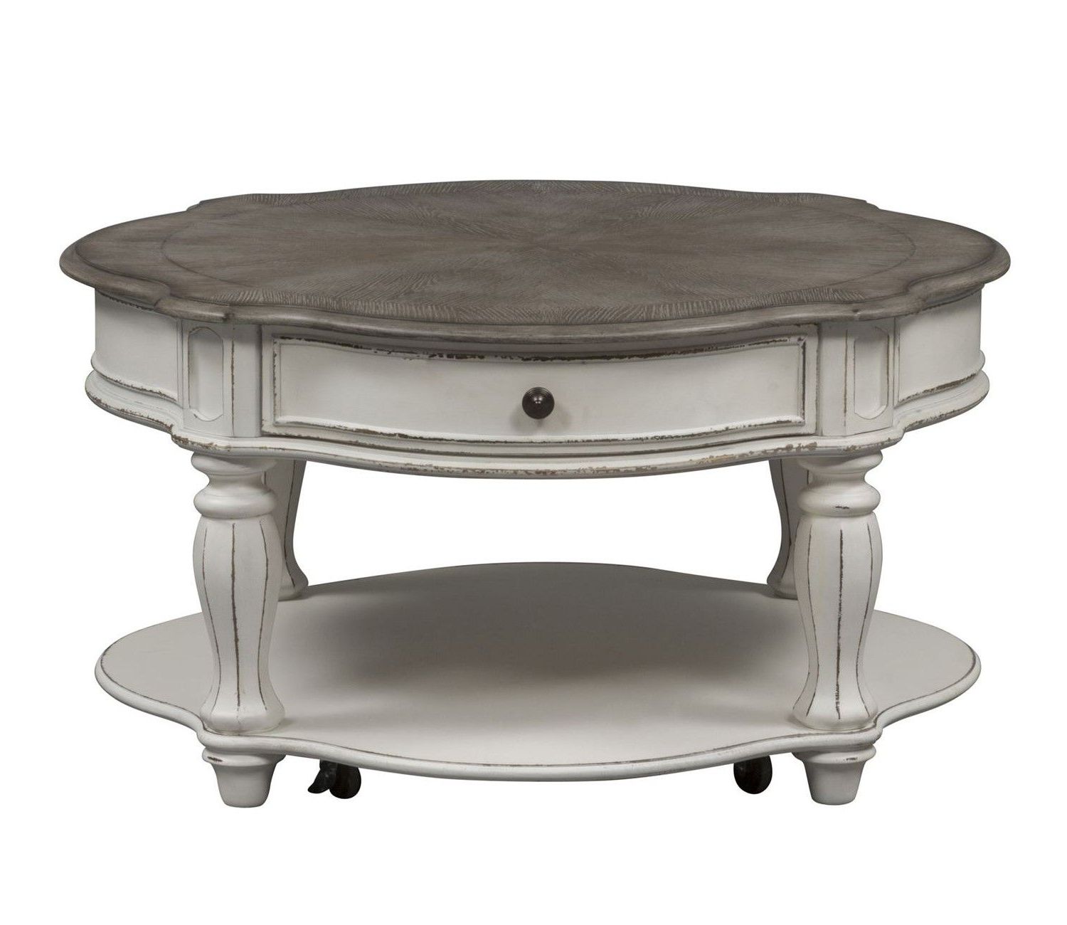 Magnolia Traditional Antique White Round Coffee Table W Pertaining To Fashionable Round Coffee Tables (View 16 of 20)