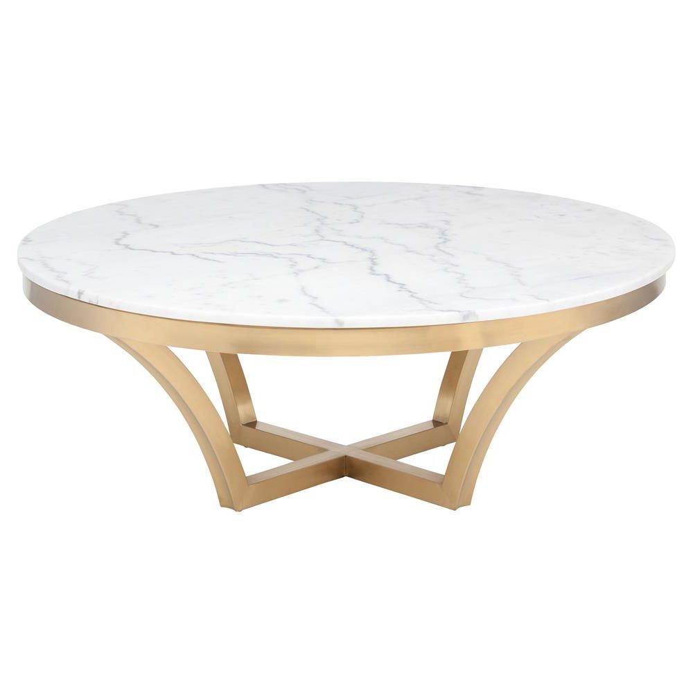 Marble And White Coffee Tables With Regard To Trendy Amelia Hollywood Regency Round White Marble Top Gold Base (View 19 of 20)