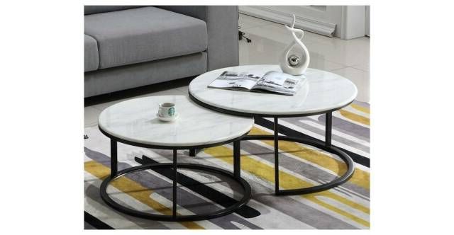 Marble Coffee Table Round Set Of Two Matt Black New Intended For Famous Marble Coffee Tables Set Of  (View 10 of 20)