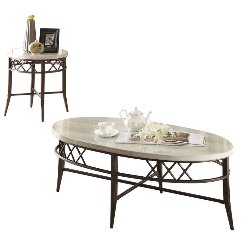 Marble Coffee Tables Set Of 2 Regarding Most Popular Bowery Hill 2 Piece Faux Marble Top Coffee Table Set (View 17 of 20)