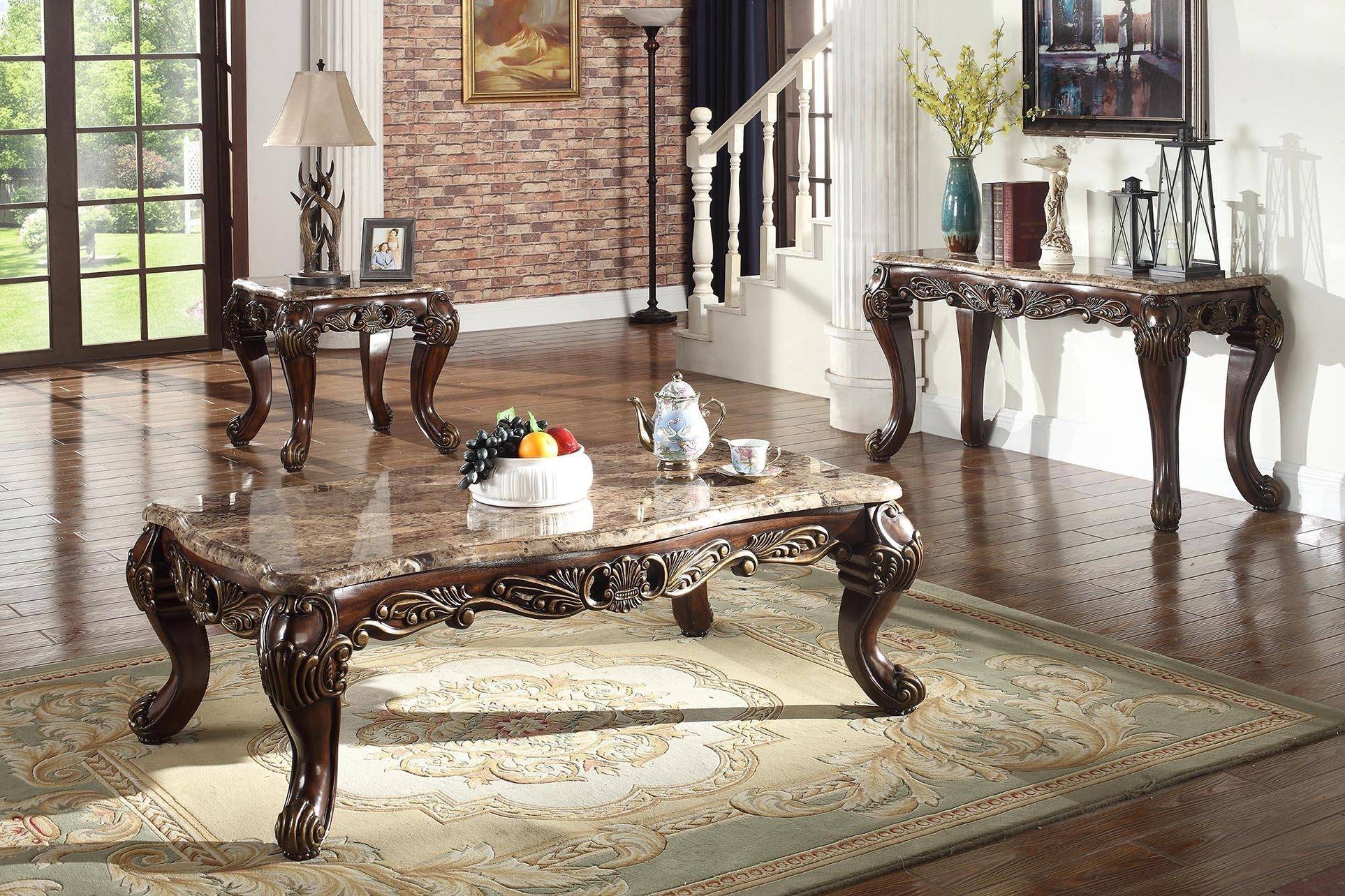 Marble Top Coffee Tables Pertaining To Popular Mcferran T5190 Traditional Marble Top Cherry Finish Coffee (View 6 of 20)