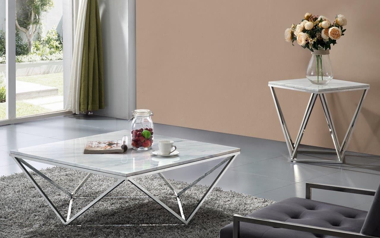 Meridian 244e Skyler Series Contemporary Metal Square None For Newest Geometric Glass Modern Coffee Tables (View 9 of 20)