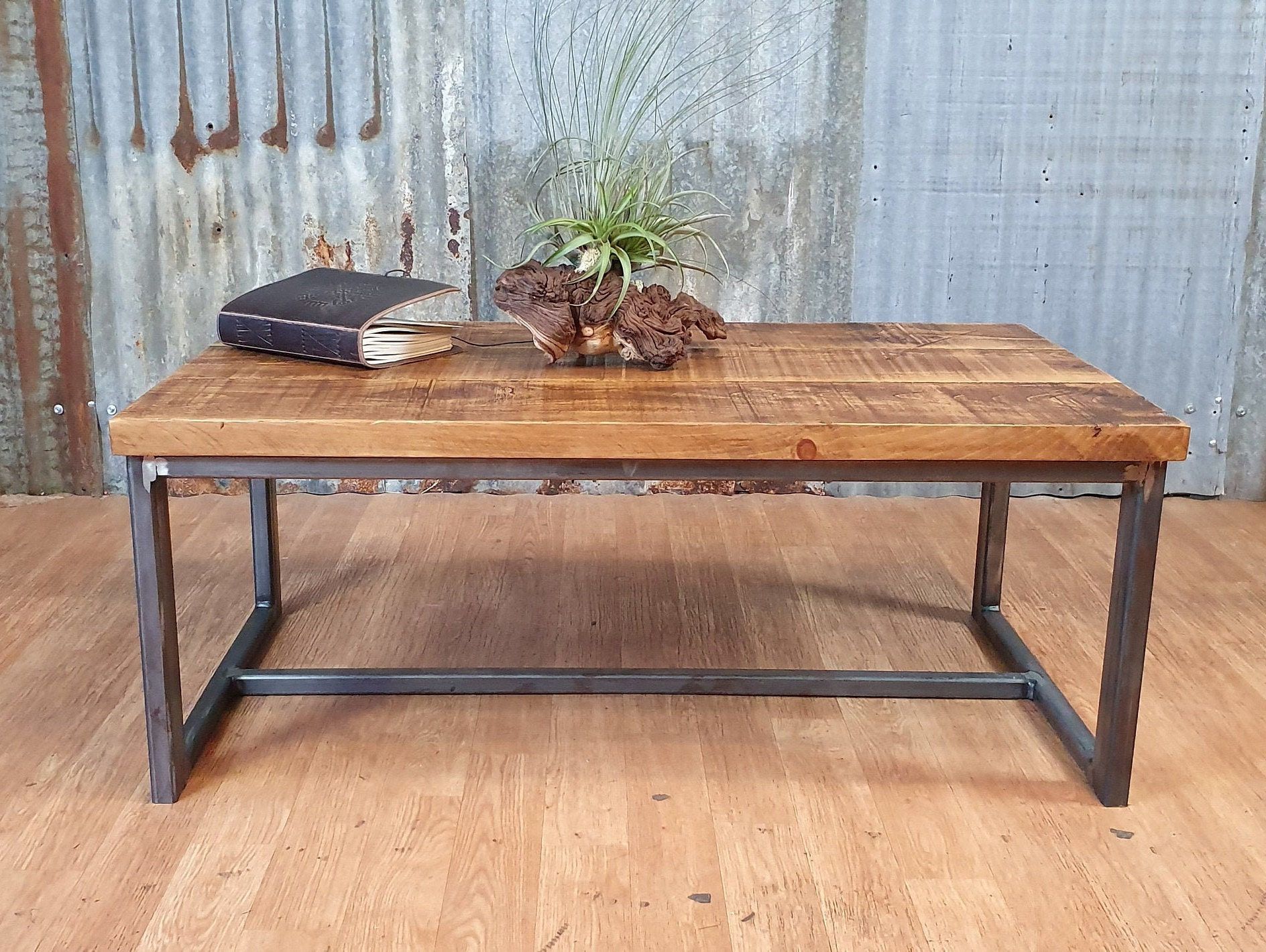 Metal And Oak Coffee Tables Throughout Famous Industrial Reclaimed Style Coffee Table, Solid Wood Coffee (View 4 of 20)