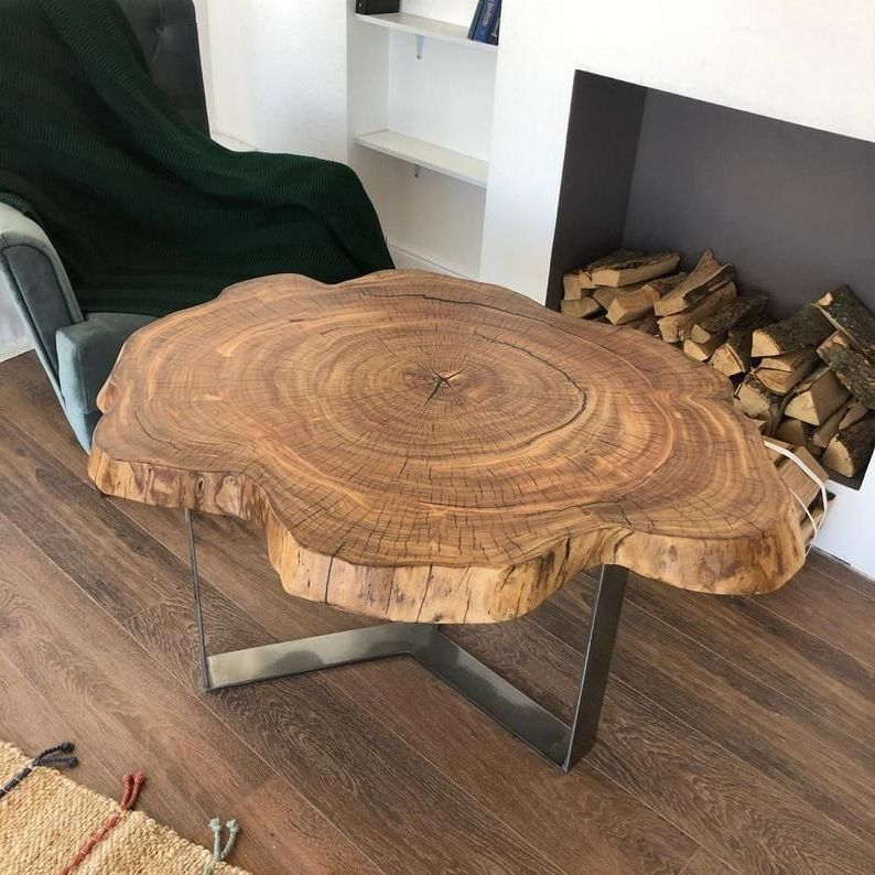 Metal Legs And Oak Top Round Coffee Tables In 2019 Live Edge Round Coffee Table With Steal Legs Walnut Coffee (View 5 of 20)