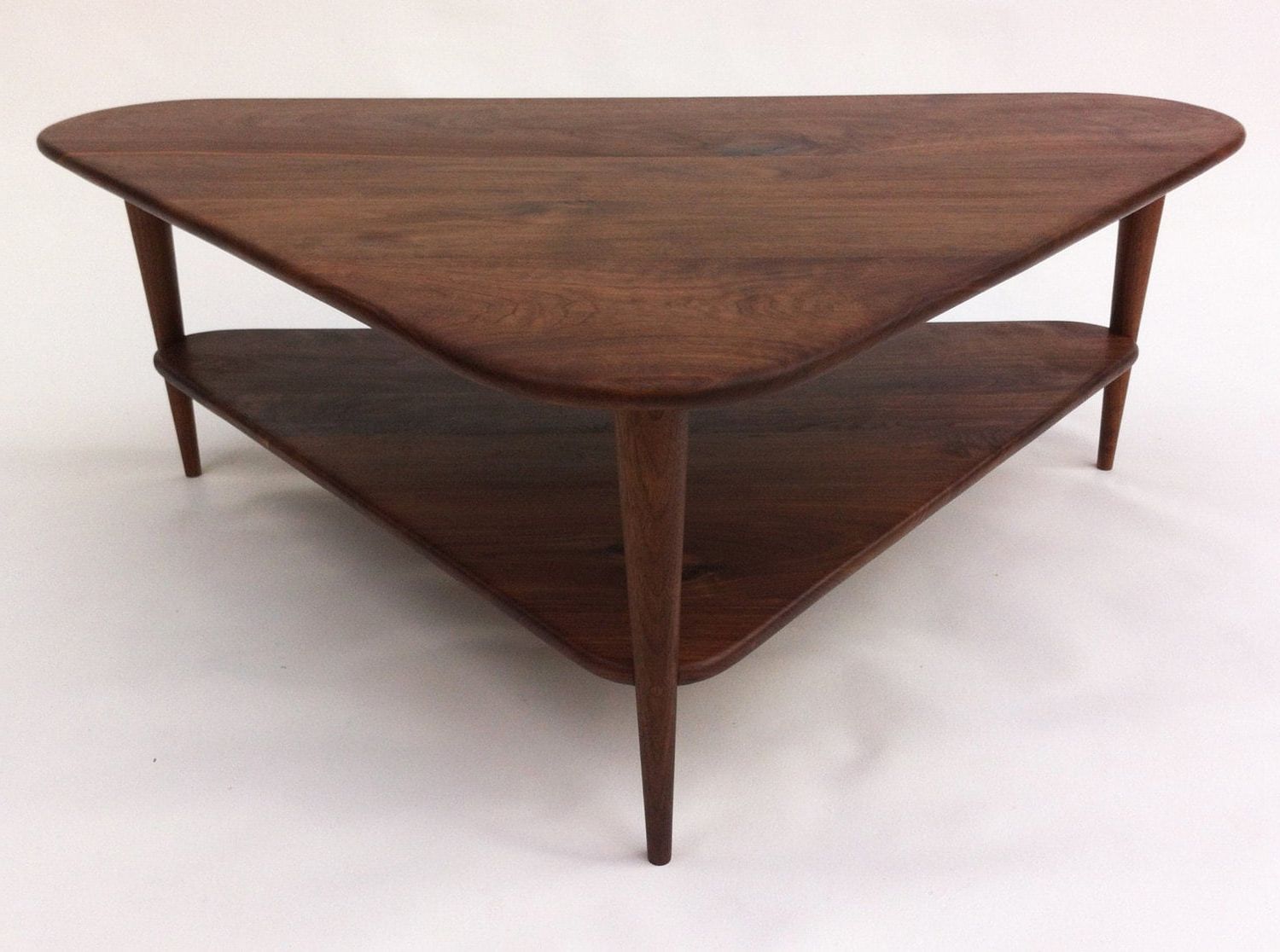 Mid Century Modern Coffee Table W/ Shelf Triangle Cocktail Intended For Widely Used White Triangular Coffee Tables (View 13 of 20)