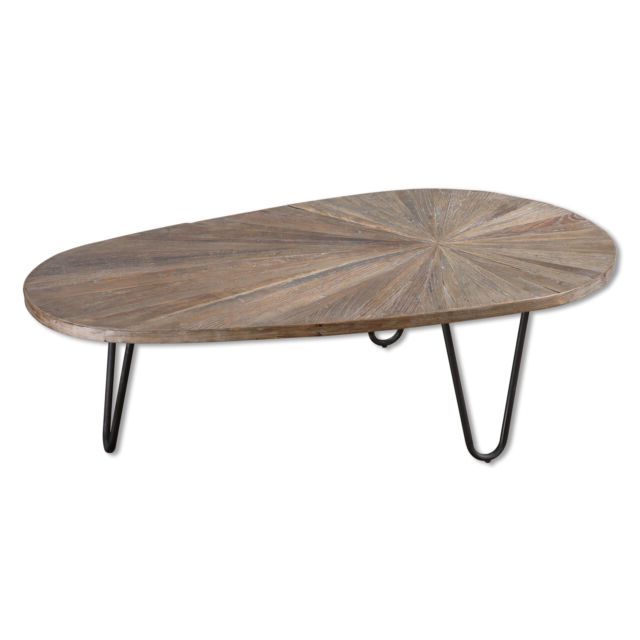 Mid Century Modern Oval Recycled Wood Iron Coffee Table Inside Best And Newest Oval Aged Black Iron Coffee Tables (View 8 of 20)