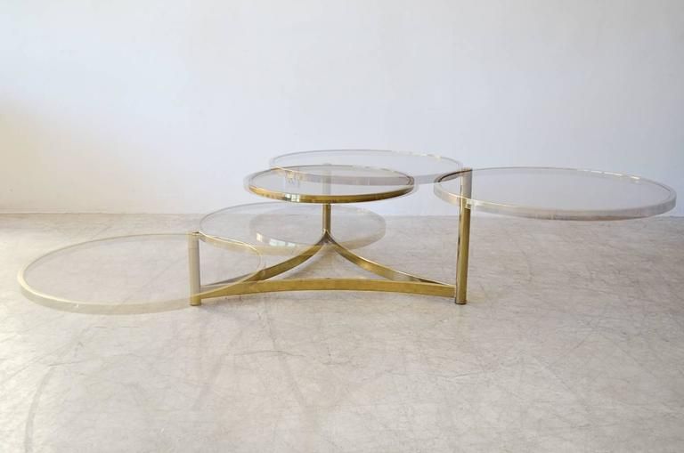 Milo Baughman Tri Level Brass And Glass Swivel Coffee Intended For Most Current Brass Smoked Glass Cocktail Tables (View 7 of 20)