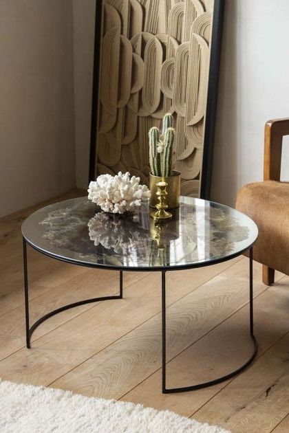 Mirrored Modern Coffee Tables Within Fashionable Vintaged Glass Mirror & Iron Round Coffee Table (View 7 of 20)
