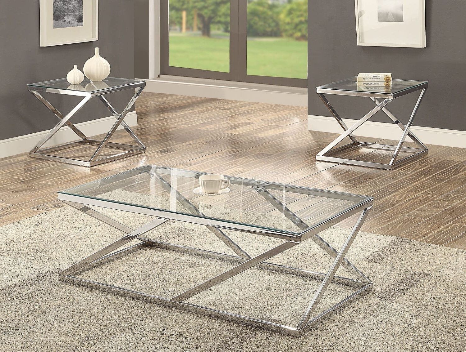 Modern 3 Pc Chrome & Glass Coffee Table Set – Omgaudy Intended For Current Chrome And Glass Modern Coffee Tables (View 4 of 20)