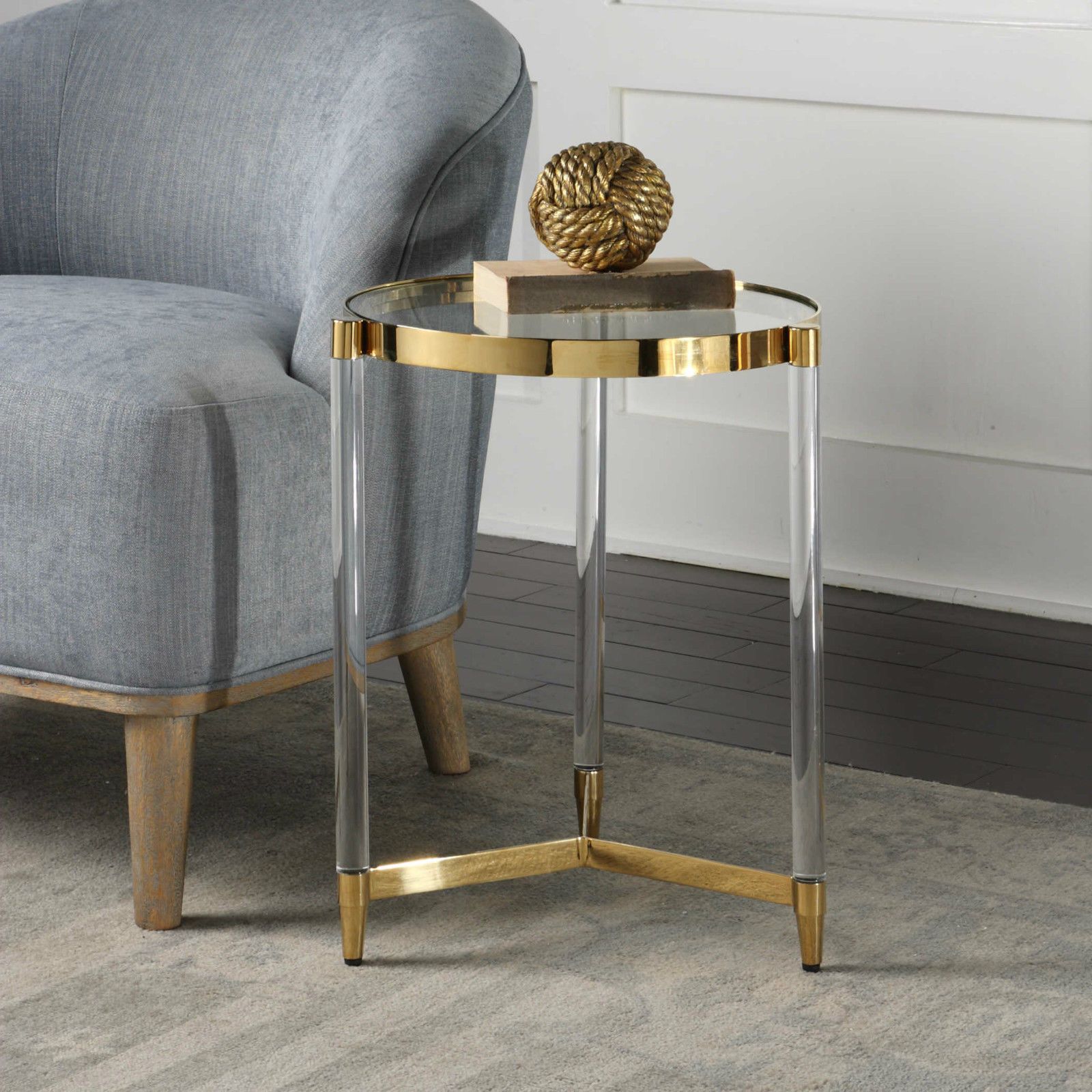 Modern Designer Gold 21" Accent End Table Glass Top For Best And Newest Gold And Clear Acrylic Side Tables (View 16 of 20)