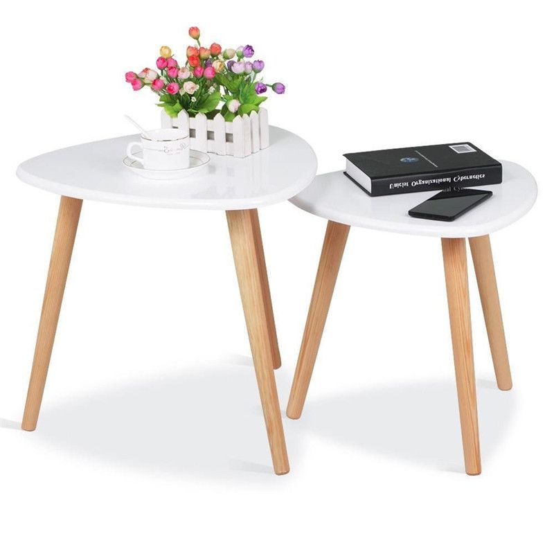 Modern White Coffee End Table Set,gloss Triangle Furniture With Regard To Well Known White Gloss And Maple Cream Coffee Tables (View 7 of 20)