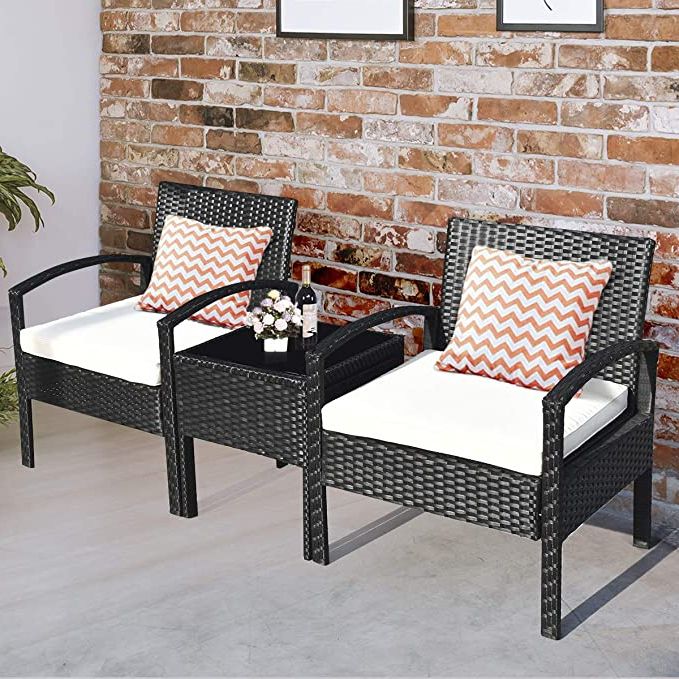 Most Current Black And Tan Rattan Coffee Tables Throughout Amazon: Tangkula 3 Pcs Patio Conversation Set, Outdoor (View 1 of 20)