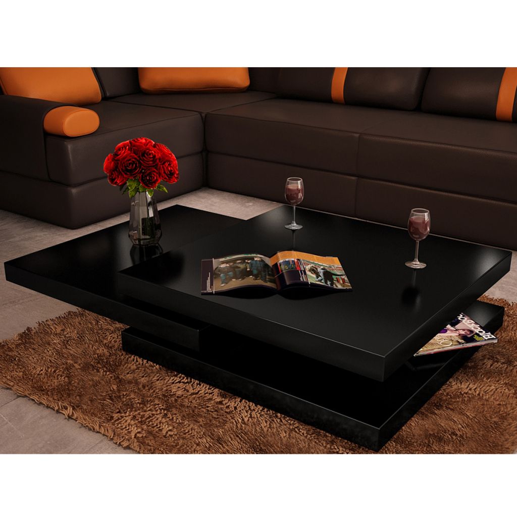 Most Current Black Coffee Table 3 Layers Black High Gloss – Lovdock Intended For Swan Black Coffee Tables (View 18 of 20)